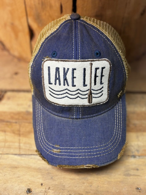 Lake Life distressed snapback mesh hat
